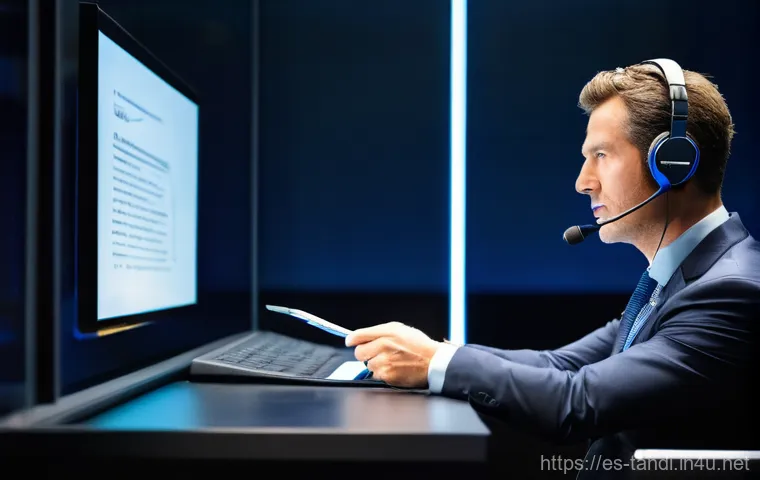 통번역사 자격증 종류 - **Prompt:** A confident, professional female translator, around 30-40 years old, is seated at a mini...