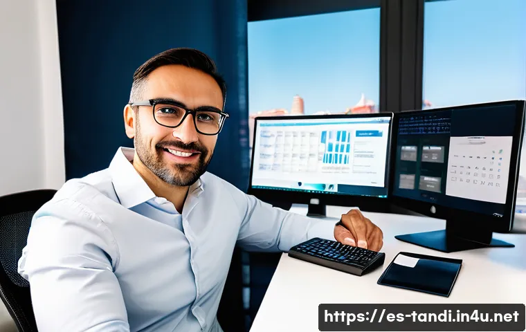통번역사 연봉협상 전략 - A professional freelance translator at a modern home office in Madrid, Spain, surrounded by dual com...